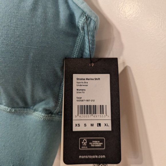 2x Mons Royal - Stratos Merino Shift Sports Bra  Sage, Size Large - Picture 3 of 4